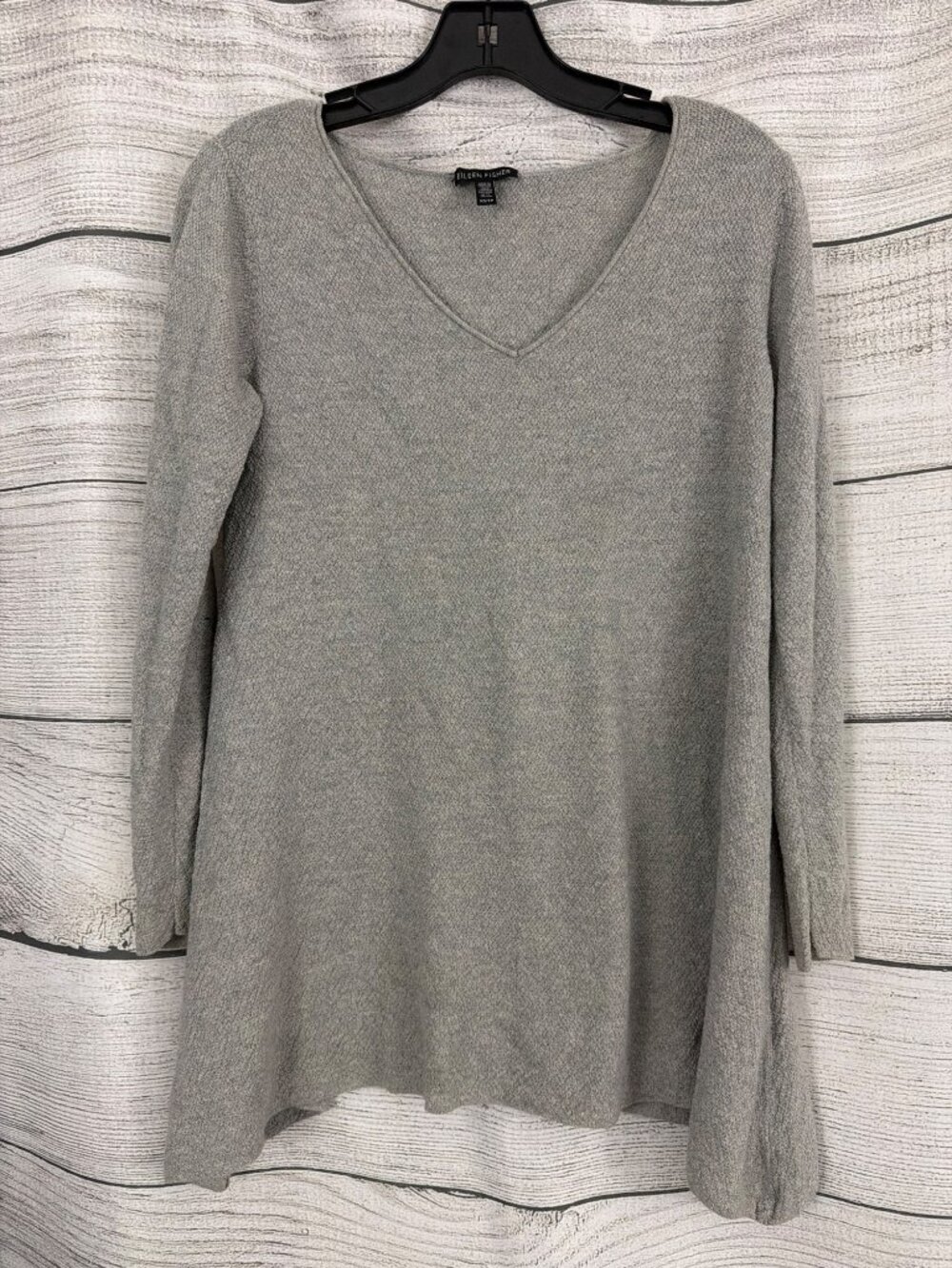 Eileen Fisher Gray Wool V Neck Long Sleeve Sweater Tunic Size XS